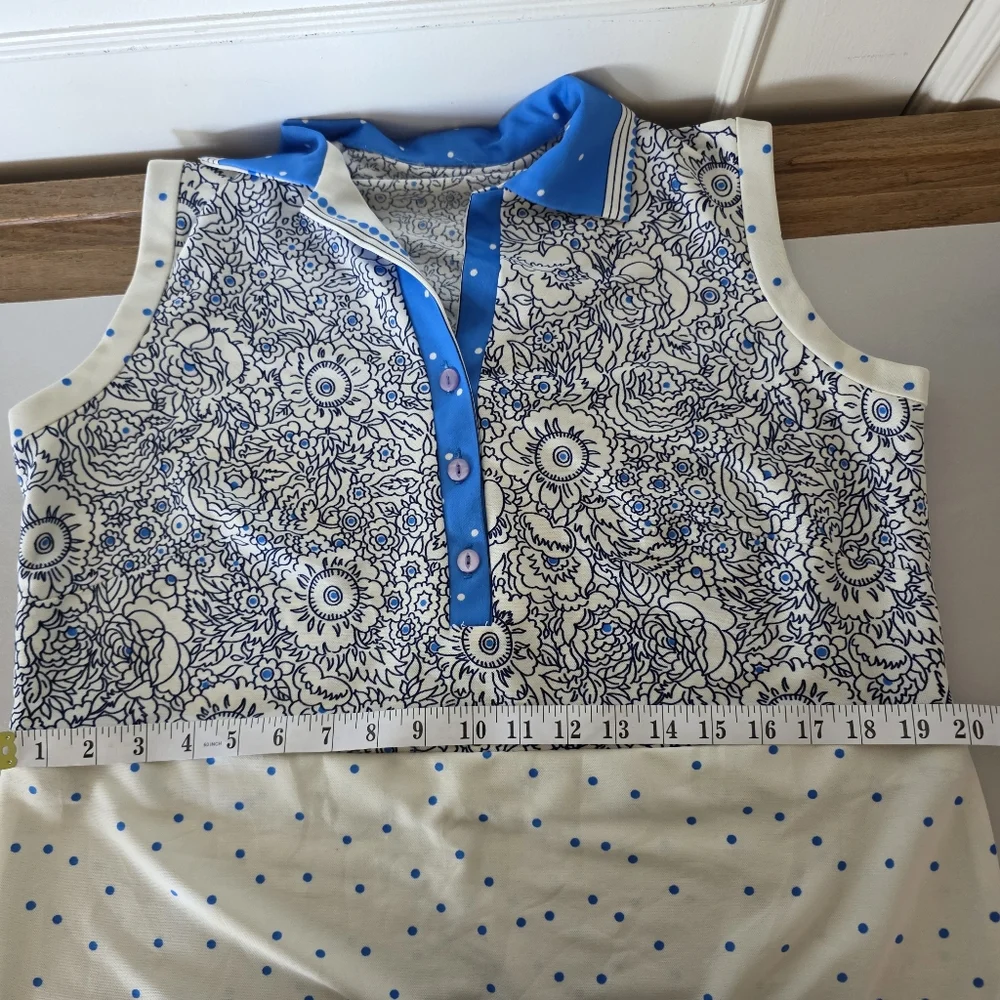 Handmade blue and white dress.  Lg to XL vintage(?), sleeveless, A-line - Picture 10 of 12